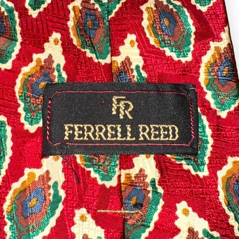 Ferrell Reed Abstract Red Paisley Made in USA Silk Tie - Picture 3 of 5